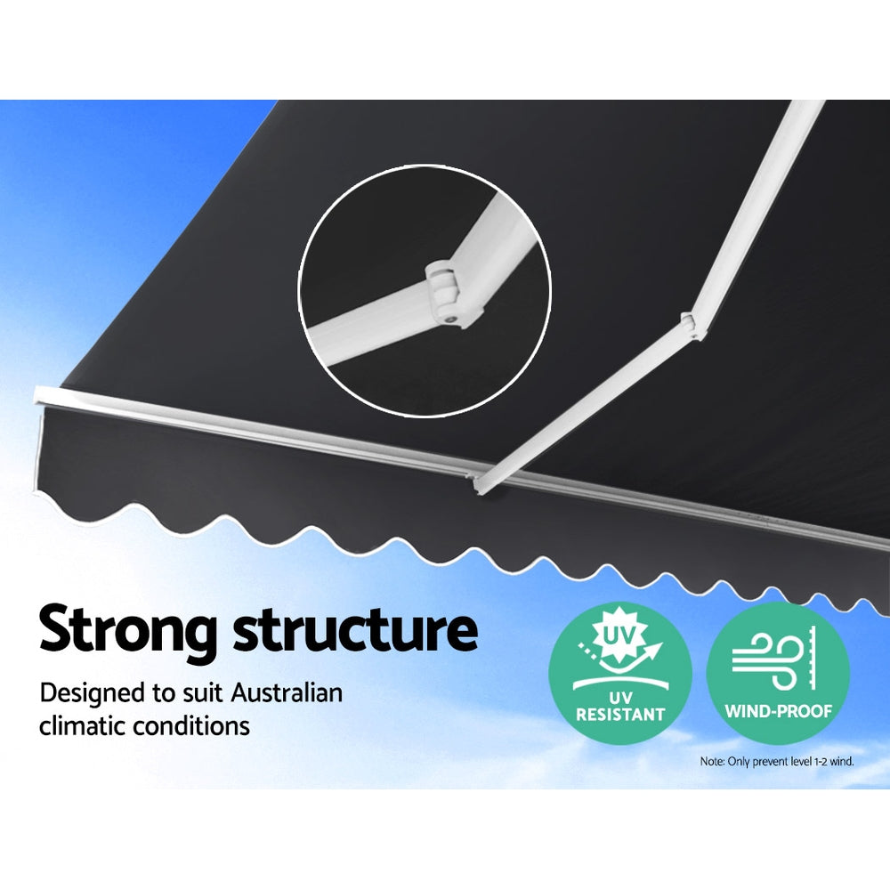 Instahut Retractable Folding Arm Awning Manual Sunshade 2.5Mx2M Grey AWN-B-ARM-25X20-GREY