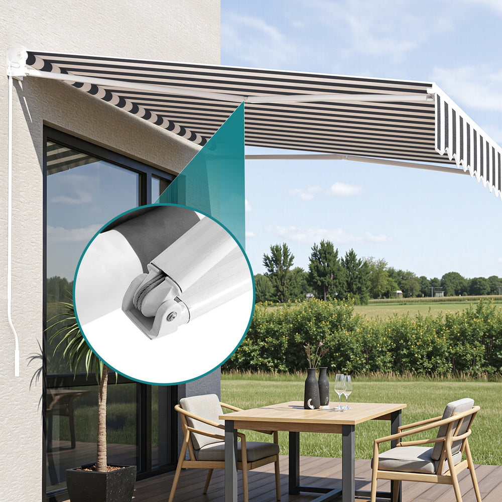 Instahut Retractable Folding Arm Awning Manual Sunshade 2.5Mx2M Grey White AWN-B-ARM-25X20-GRWH