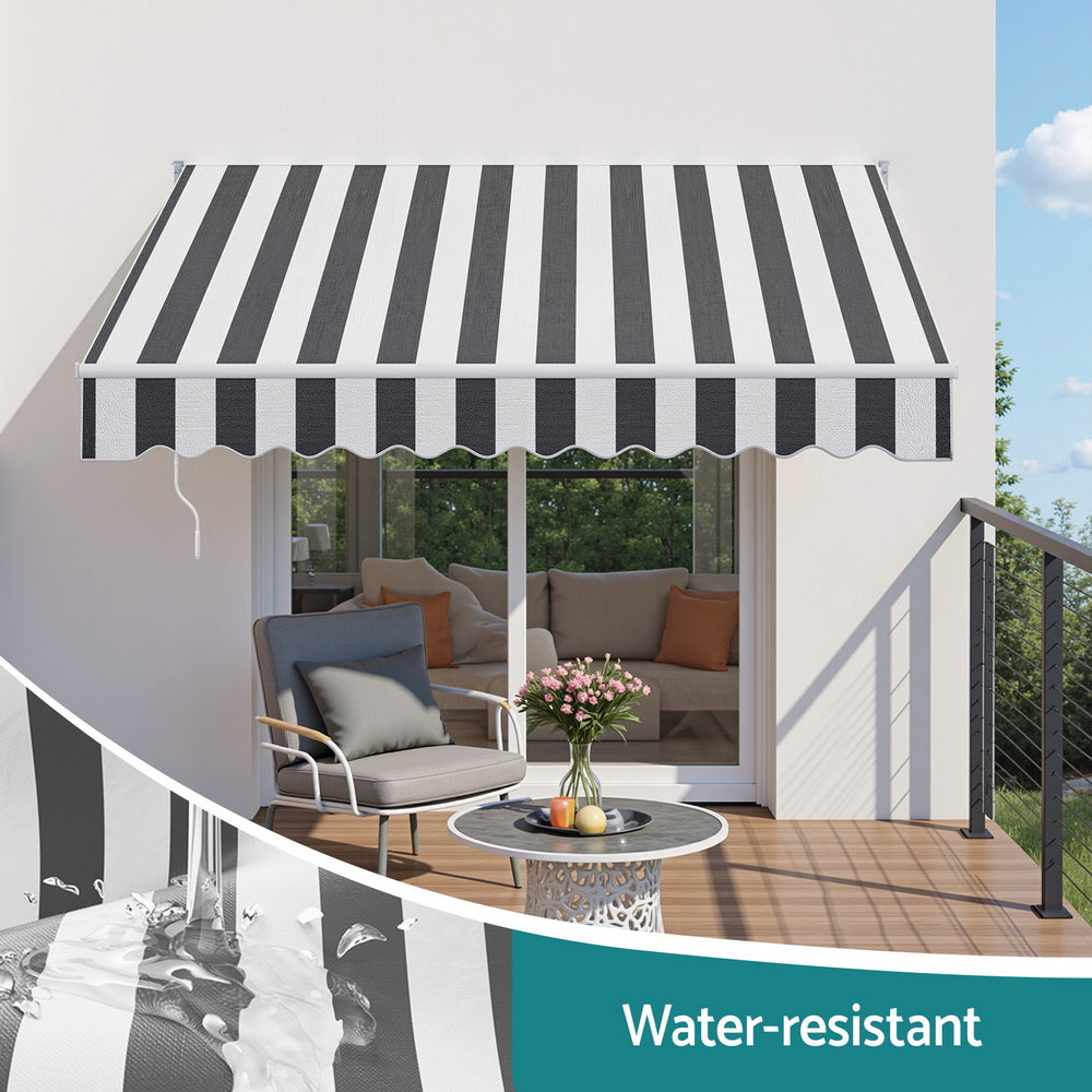 Instahut Retractable Folding Arm Awning Manual Sunshade 2.5Mx2M Grey White AWN-B-ARM-25X20-GRWH