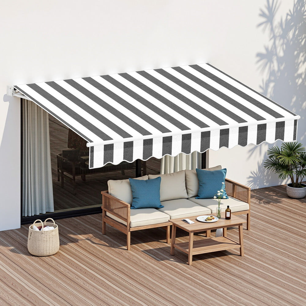Instahut Retractable Folding Arm Awning Manual Sunshade 2.5Mx2M Grey White AWN-B-ARM-25X20-GRWH
