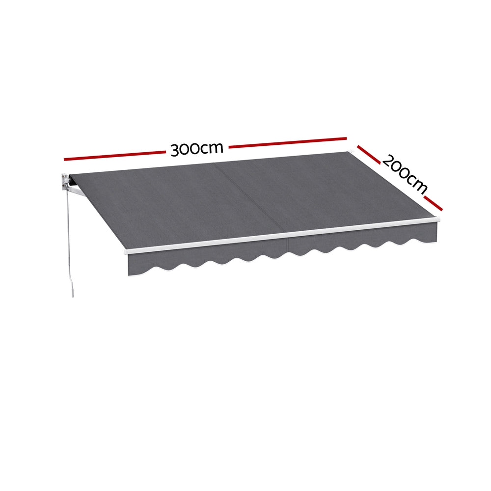Instahut Retractable Folding Arm Awning Manual Sunshade 3M X 2M Grey AWN-B-ARM-30X20-GREY