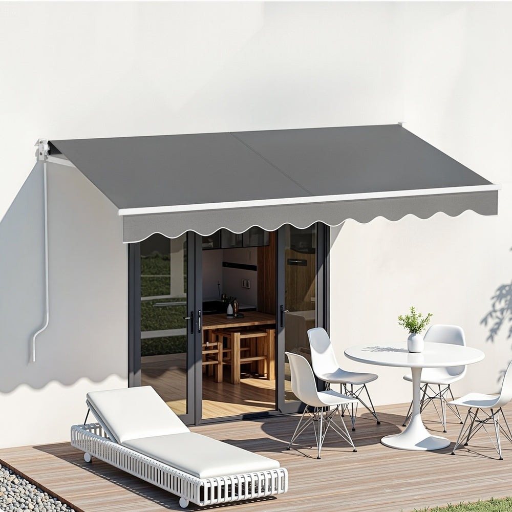 Instahut Retractable Folding Arm Awning Manual Sunshade 3M X 2M Grey AWN-B-ARM-30X20-GREY