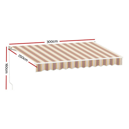 Instahut Retractable Folding Arm Awning Manual Sunshade 3Mx2.5M Beige Brown AWN-B-ARM-30X25-BEBR