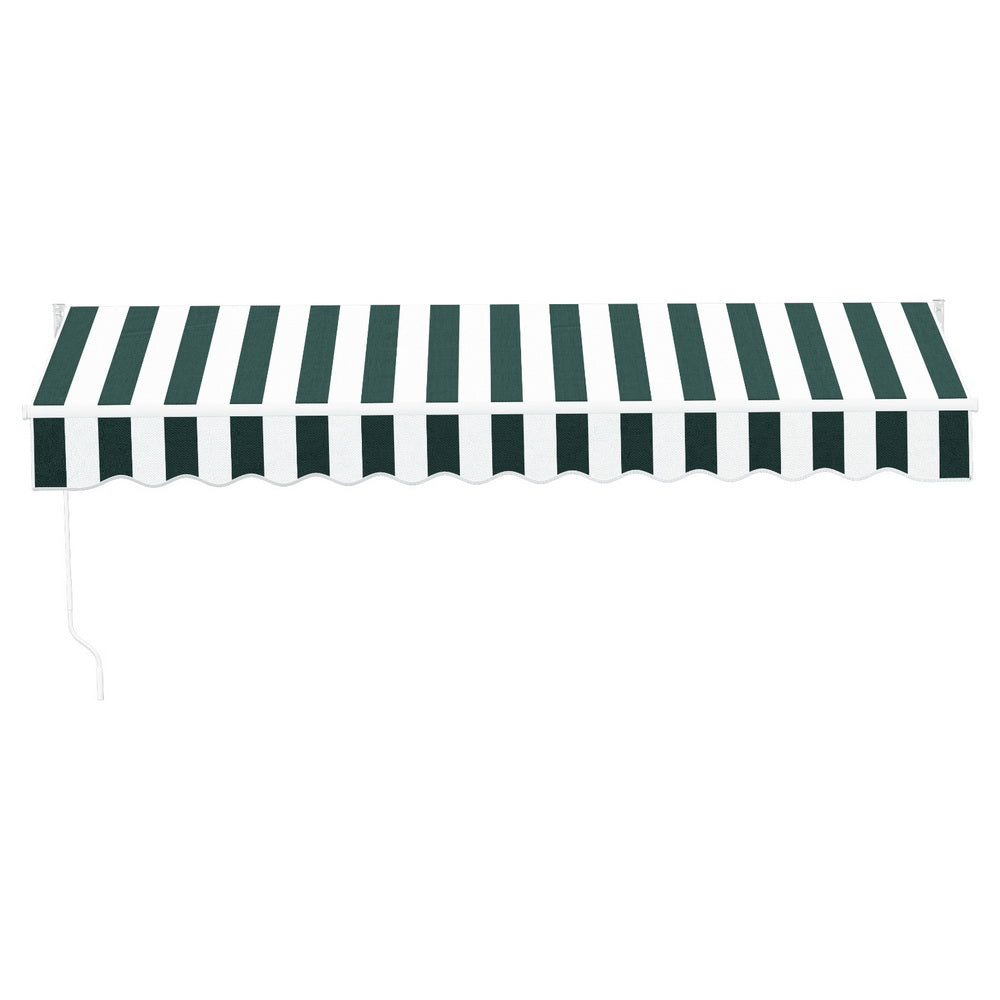 Instahut Retractable Folding Arm Awning Manual Sunshade 3Mx2.5M Green White AWN-B-ARM-30X25-GNWH