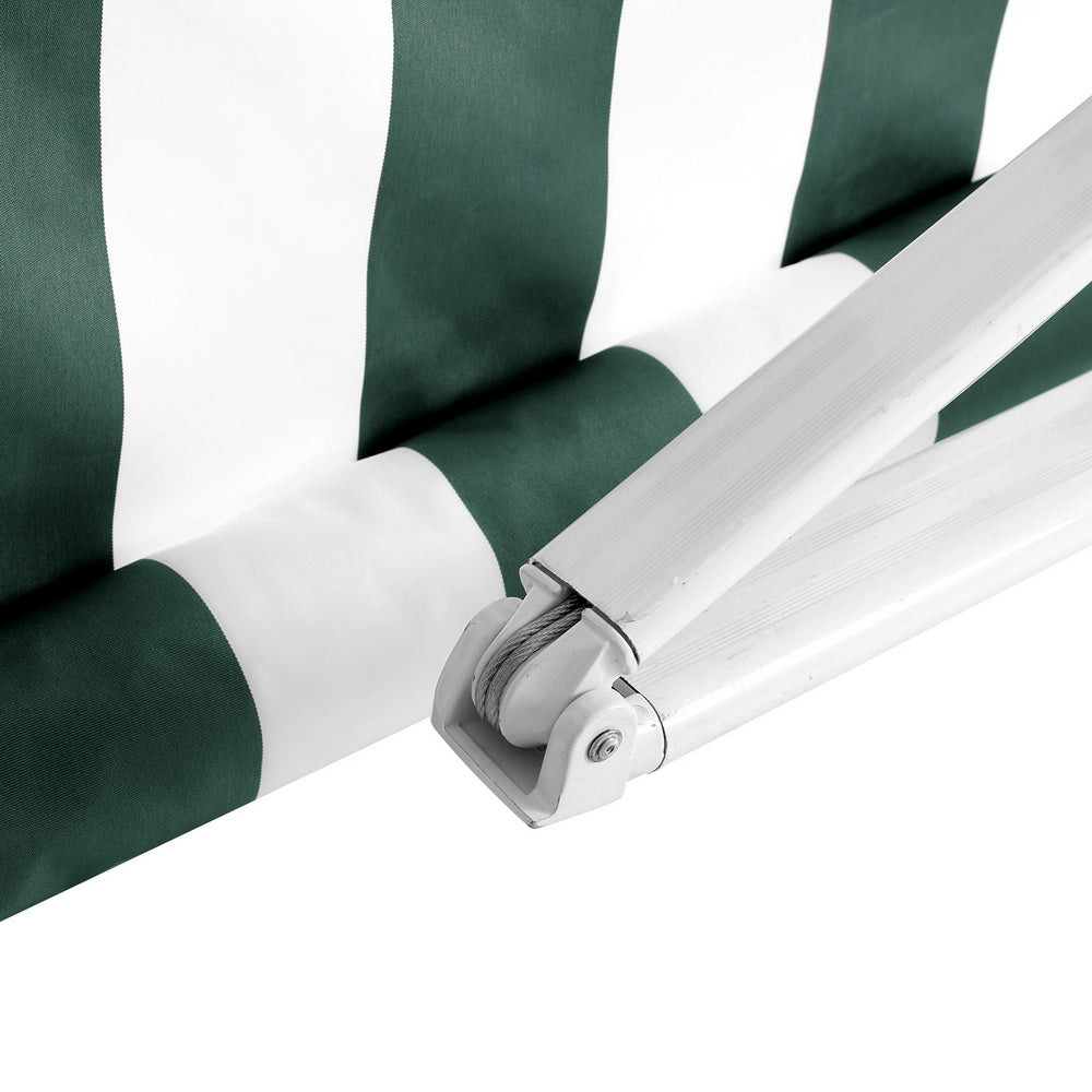 Instahut Retractable Folding Arm Awning Manual Sunshade 3Mx2.5M Green White AWN-B-ARM-30X25-GNWH