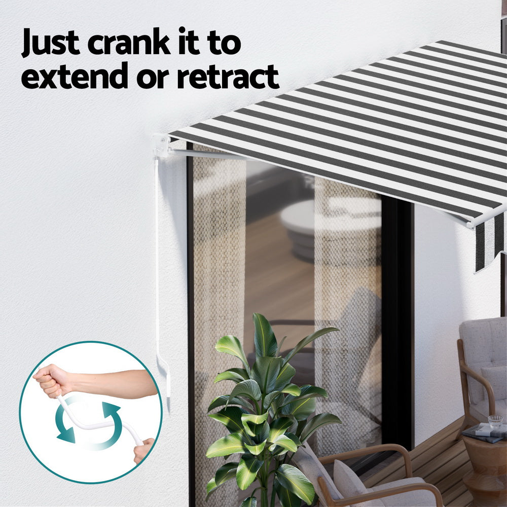 Instahut Retractable Folding Arm Awning Manual Sunshade 3Mx2.5M Grey White AWN-B-ARM-30X25-GRWH