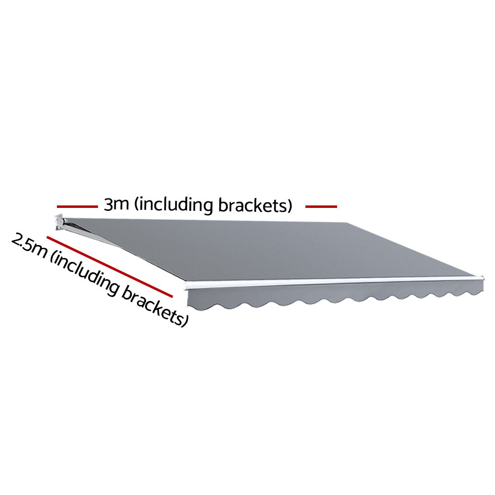 Instahut Retractable Folding Arm Awning Manual Sunshade 3Mx2.5M Pearl Grey AWN-B-ARM-30X25-PEGR