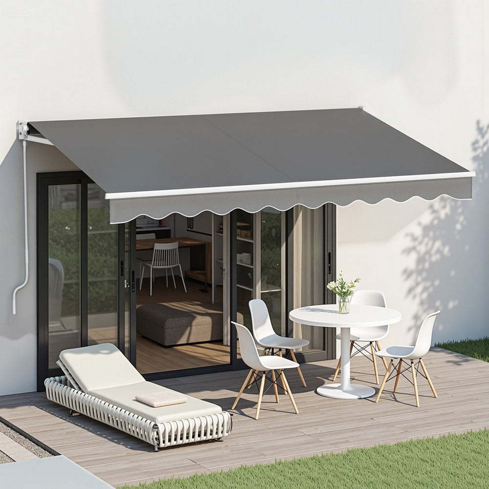 Instahut Retractable Folding Arm Awning Manual Sunshade 3.5M X 2.5M Grey AWN-B-ARM-35X25-GREY