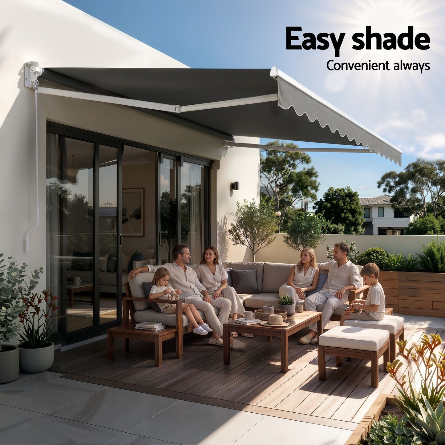 Instahut Retractable Folding Arm Awning Manual Sunshade 3.5M X 3M Grey AWN-B-ARM-35X30-GREY