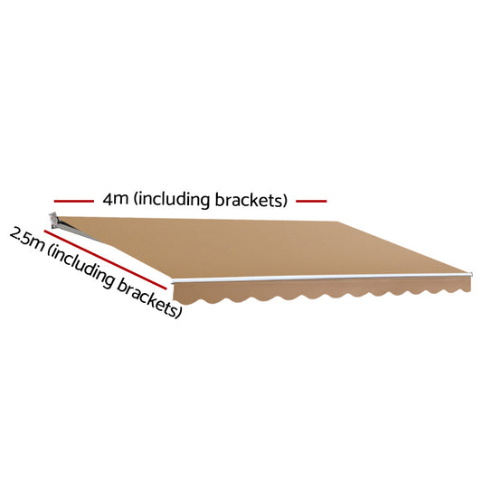 Instahut Retractable Folding Arm Awning Manual Sunshade 4Mx2.5M Beige AWN-B-ARM-40X25-BEIGE