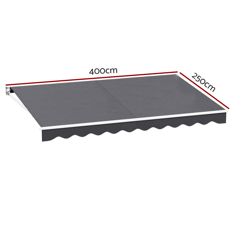 Instahut Retractable Folding Arm Awning Manual Sunshade 4Mx2.5M Grey AWN-B-ARM-40X25-GREY