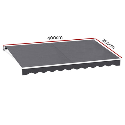Instahut Retractable Folding Arm Awning Manual Sunshade 4Mx2.5M Grey AWN-B-ARM-40X25-GREY