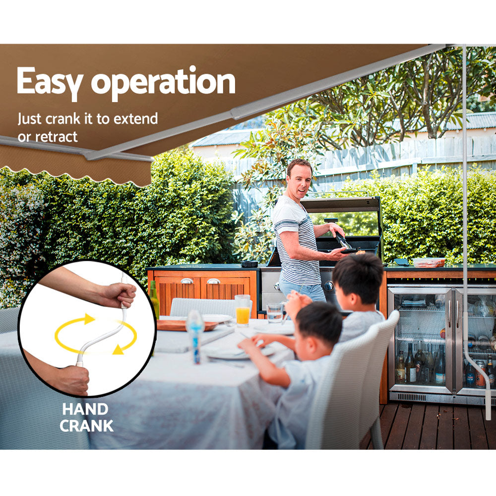 Instahut Retractable Folding Arm Awning Manual Sunshade 4Mx3M Beige AWN-B-ARM-40X30-BEIGE
