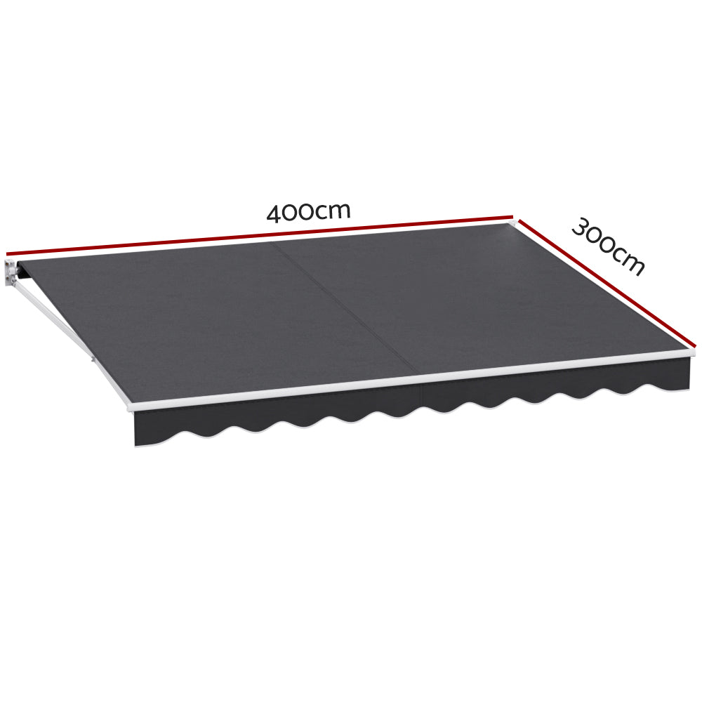 Instahut Retractable Folding Arm Awning Manual Sunshade 4Mx3M Grey AWN-B-ARM-40X30-GREY