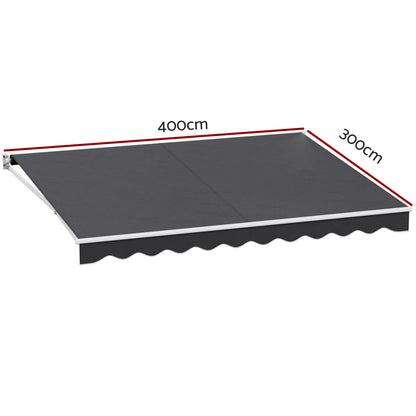 Instahut Retractable Folding Arm Awning Manual Sunshade 4Mx3M Grey AWN-B-ARM-40X30-GREY