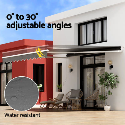 Instahut Retractable Folding Arm Awning Manual Sunshade 4Mx3M Grey AWN-B-ARM-40X30-GREY