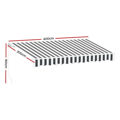 Instahut Retractable Folding Arm Awning Manual Sunshade 4Mx3M Grey White AWN-B-ARM-40X30-GRWH