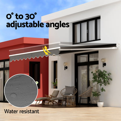 Instahut Retractable Folding Arm Awning Manual Sunshade 4.5Mx2.5M Grey AWN-B-ARM-45X25-GREY