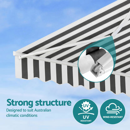 Instahut Retractable Folding Arm Awning Manual Sunshade 4.5Mx3M Grey White AWN-B-ARM-45X30-GRWH
