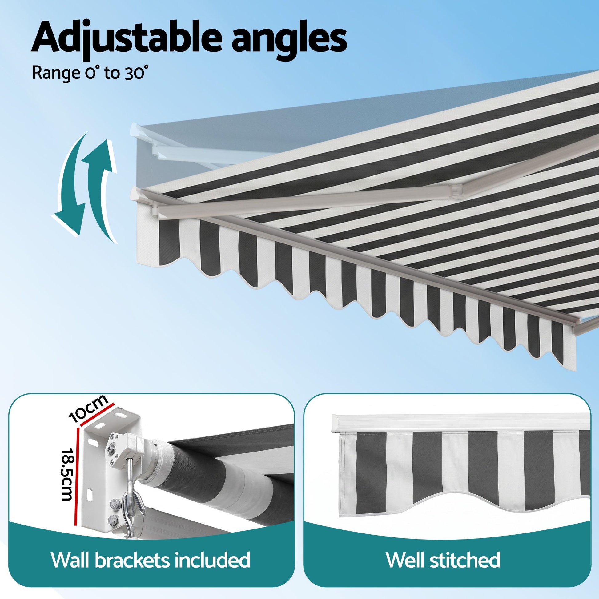Instahut Retractable Folding Arm Awning Manual Sunshade 4.5Mx3M Grey White AWN-B-ARM-45X30-GRWH