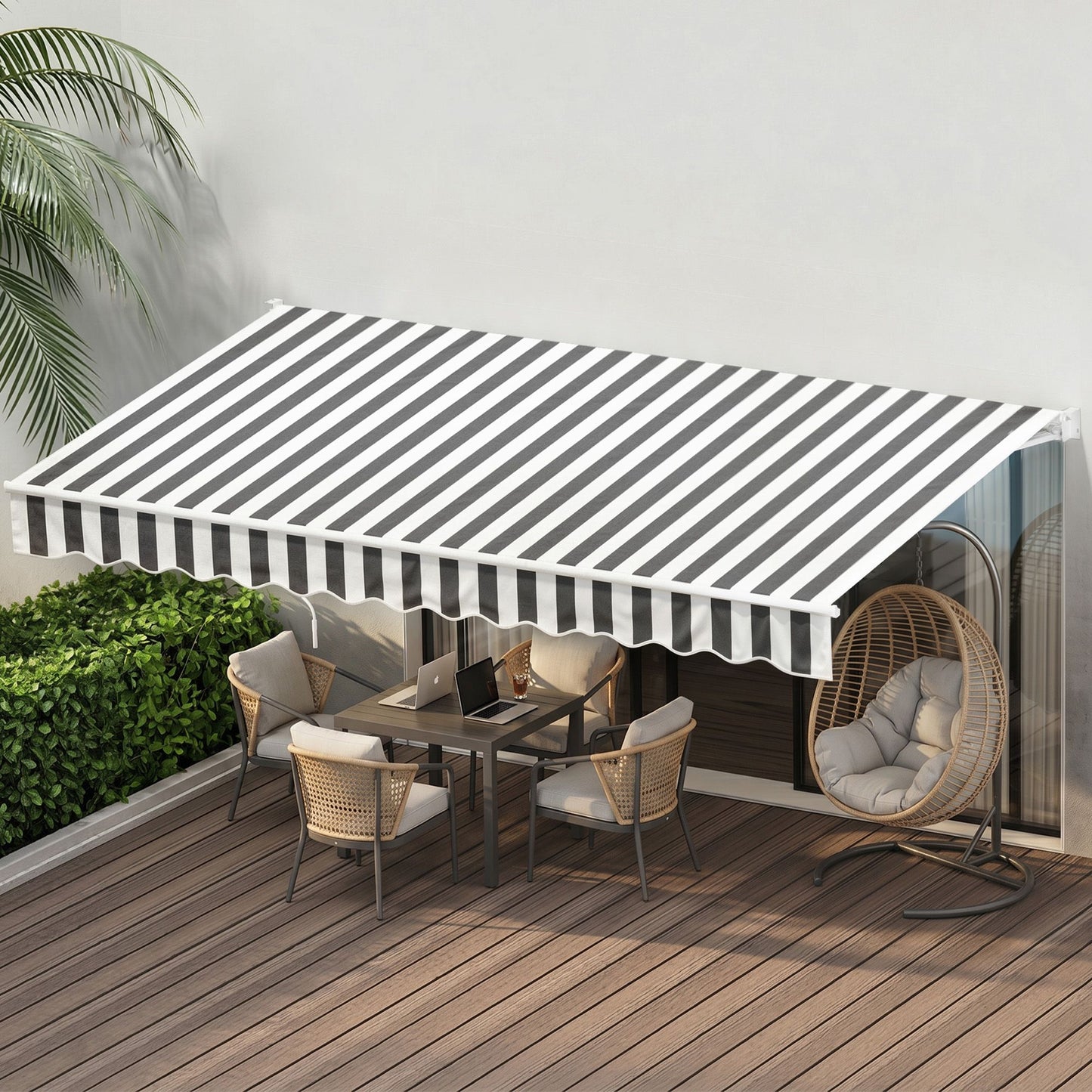 Instahut Retractable Folding Arm Awning Manual Sunshade 4.5Mx3M Grey White AWN-B-ARM-45X30-GRWH