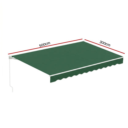 Instahut Retractable Folding Arm Awning Manual Sunshade 5Mx3M Dark Green AWN-B-ARM-50X30-DKGN