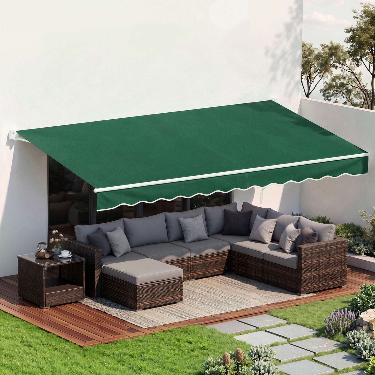 Instahut Retractable Folding Arm Awning Manual Sunshade 5Mx3M Dark Green AWN-B-ARM-50X30-DKGN
