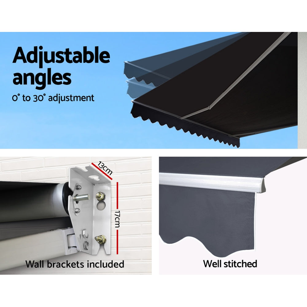 Instahut Retractable Folding Arm Awning Manual Sunshade 5Mx3M Grey AWN-B-ARM-50X30-GREY