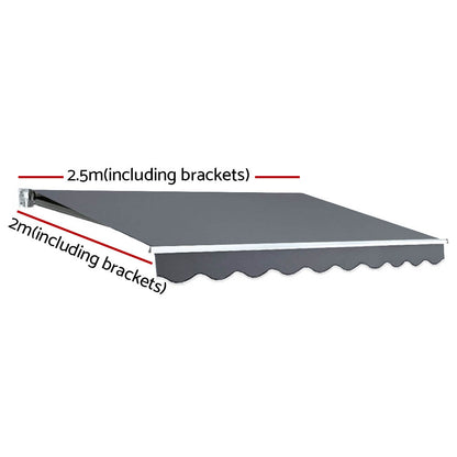 Instahut Retractable Folding Arm Awning Motorised Sunshade 2.5Mx2M Grey AWN-B-ARM-REMOTE-25X20-GREY