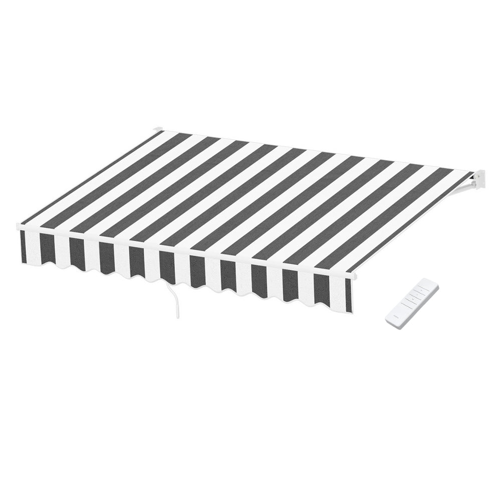 Instahut Retractable Folding Arm Awning Motorised Sunshade 2.5Mx2M Grey White AWN-B-ARM-REMOTE-25X20-GRWH