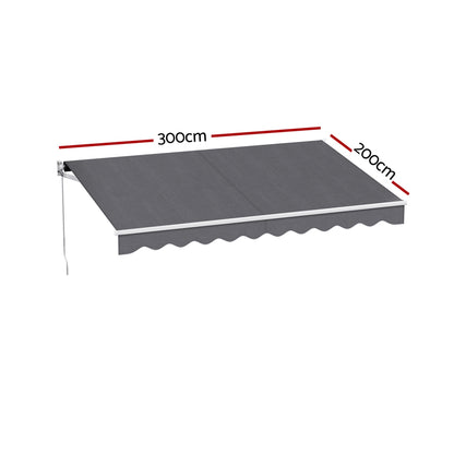 Instahut Retractable Folding Arm Awning Motorised Sunshade 3M X 2M Grey AWN-B-ARM-REMOTE-30X20-GREY