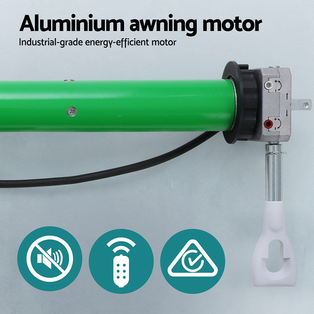 Instahut Retractable Folding Arm Awning Motorised Sunshade 3Mx2.5M Green White AWN-B-ARM-REMOTE-30X25-GNWH
