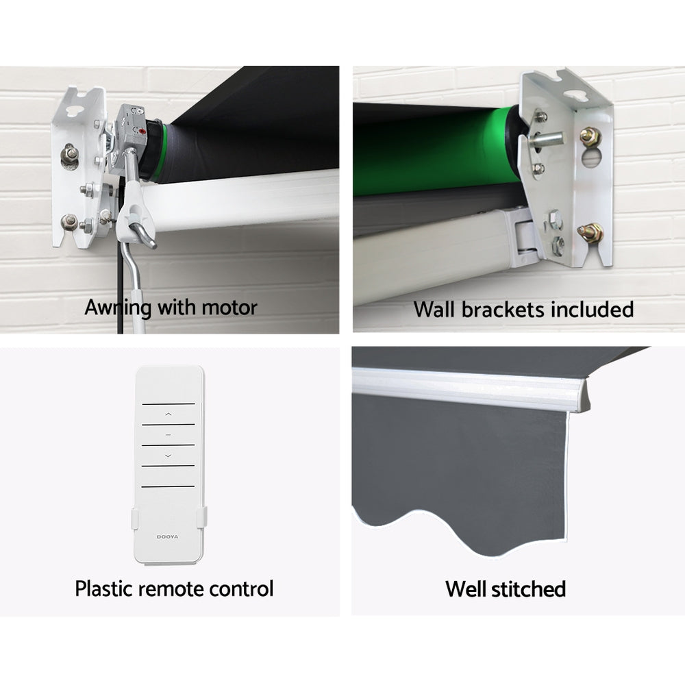 Instahut Retractable Folding Arm Awning Motorised Sunshade 3Mx2.5M Grey AWN-B-ARM-REMOTE-30X25-GREY