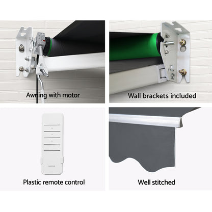 Instahut Retractable Folding Arm Awning Motorised Sunshade 3Mx2.5M Grey AWN-B-ARM-REMOTE-30X25-GREY