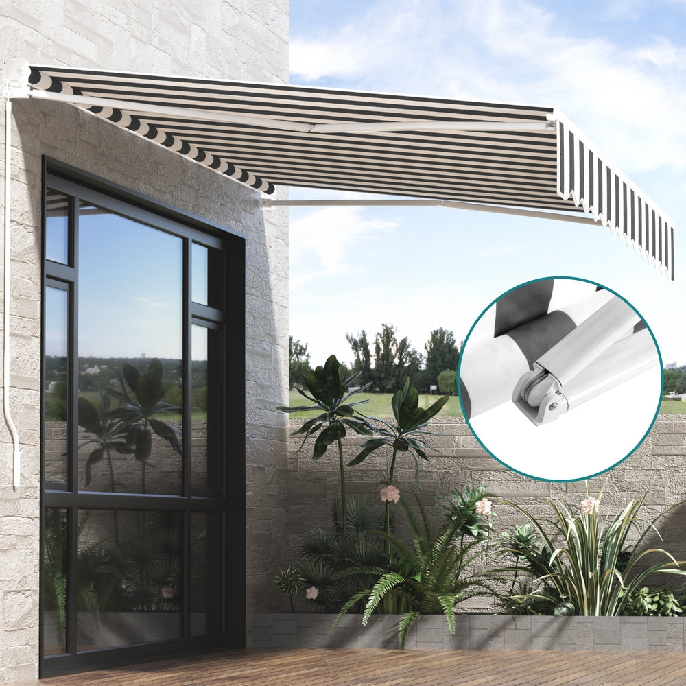Instahut Retractable Folding Arm Awning Motorised Sunshade 3Mx2.5M Grey White AWN-B-ARM-REMOTE-30X25-GRWH