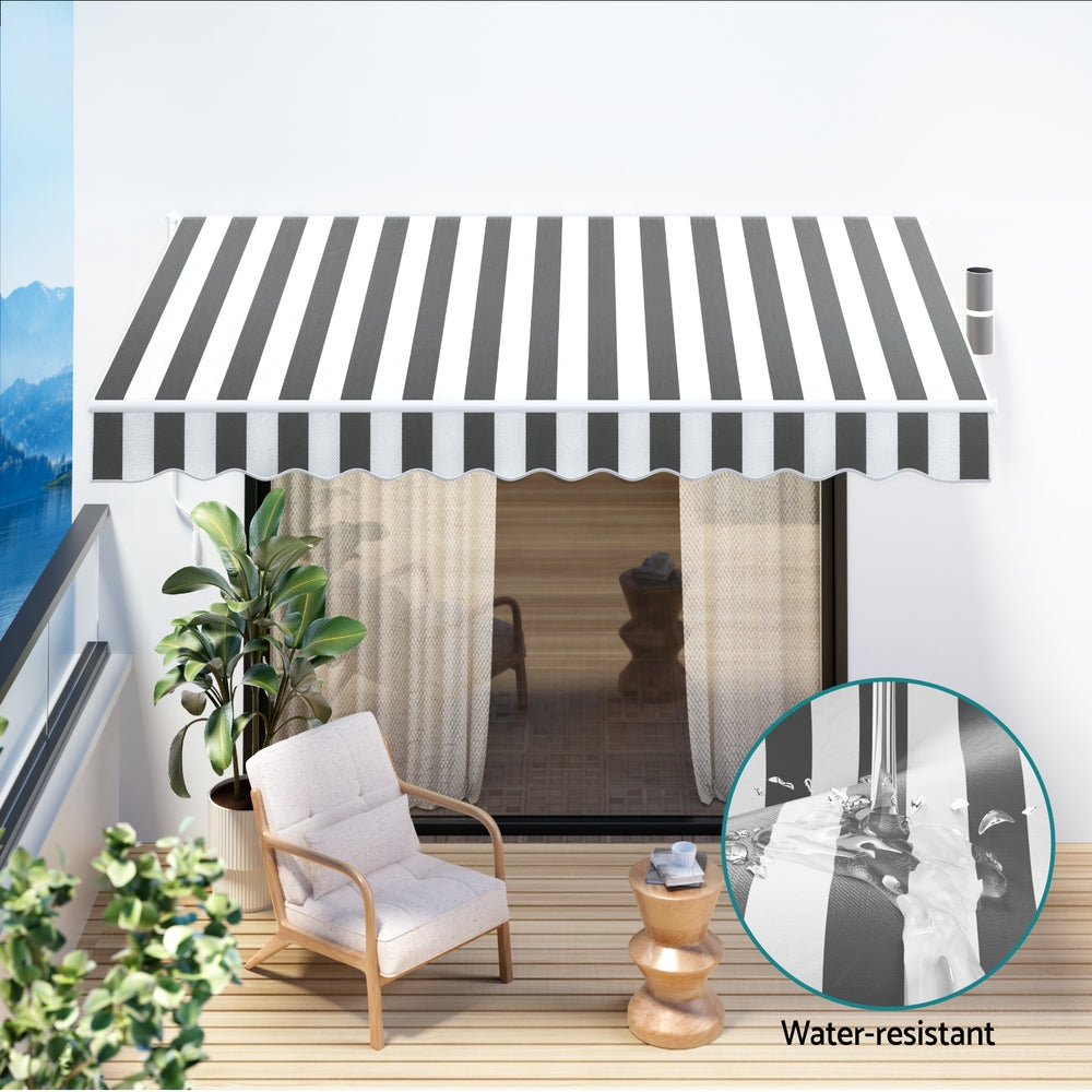 Instahut Retractable Folding Arm Awning Motorised Sunshade 3Mx2.5M Grey White AWN-B-ARM-REMOTE-30X25-GRWH