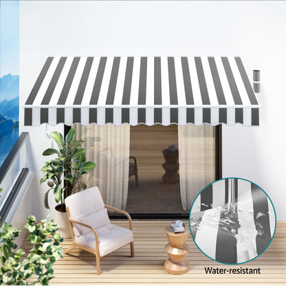 Instahut Retractable Folding Arm Awning Motorised Sunshade 3Mx2.5M Grey White AWN-B-ARM-REMOTE-30X25-GRWH
