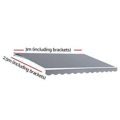 Instahut Retractable Folding Arm Awning Motorised Sunshade 3Mx2.5M Pearl Grey AWN-B-ARM-REMOTE-30X25-PEGR