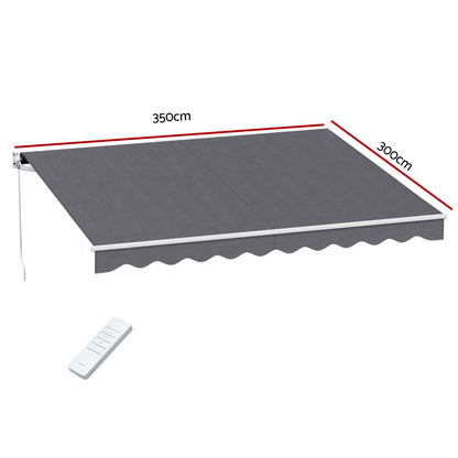 Instahut Retractable Folding Arm Awning Motorised Sunshade 3.5M X 3M Grey AWN-B-ARM-REMOTE-35X30-GREY