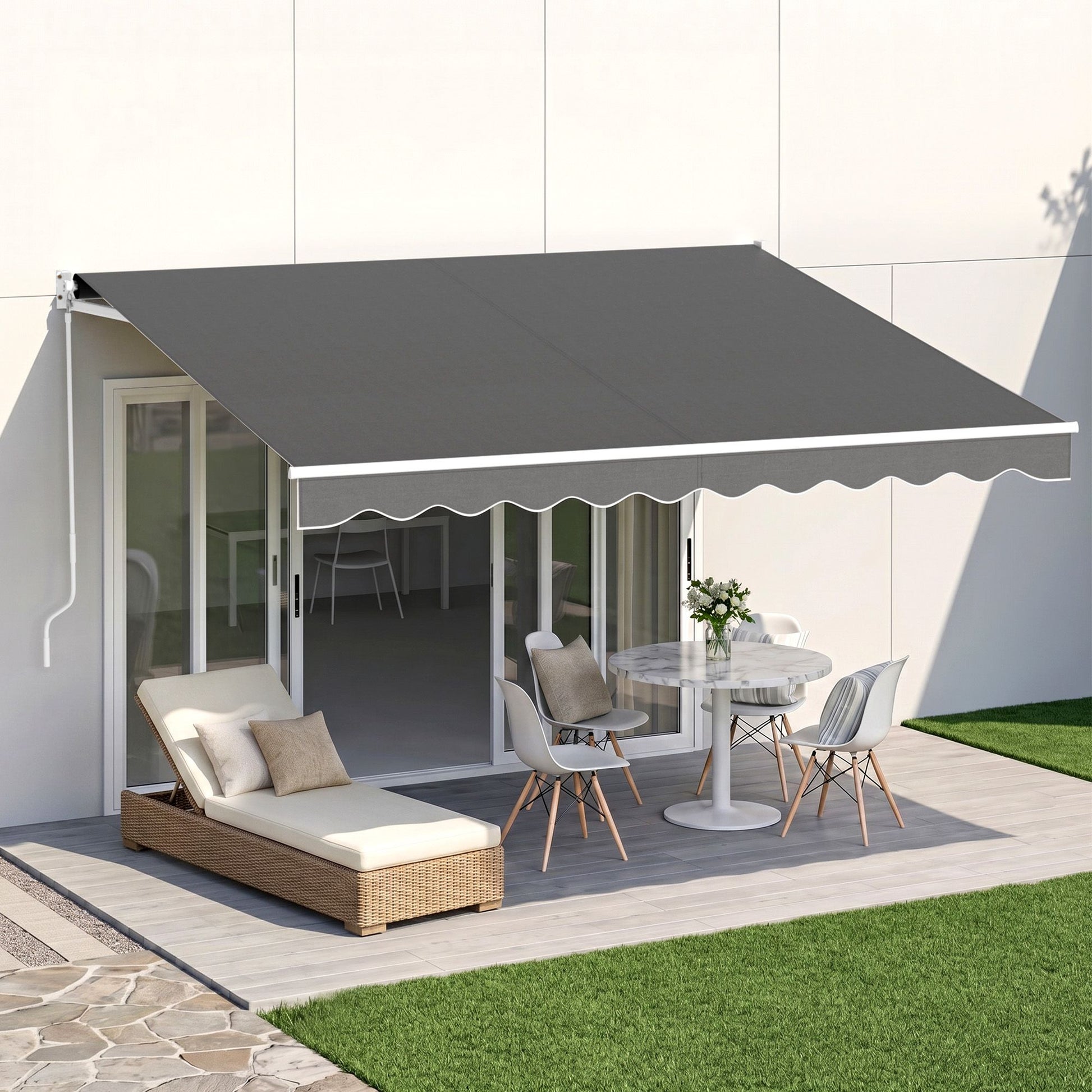Instahut Retractable Folding Arm Awning Motorised Sunshade 3.5M X 3M Grey AWN-B-ARM-REMOTE-35X30-GREY