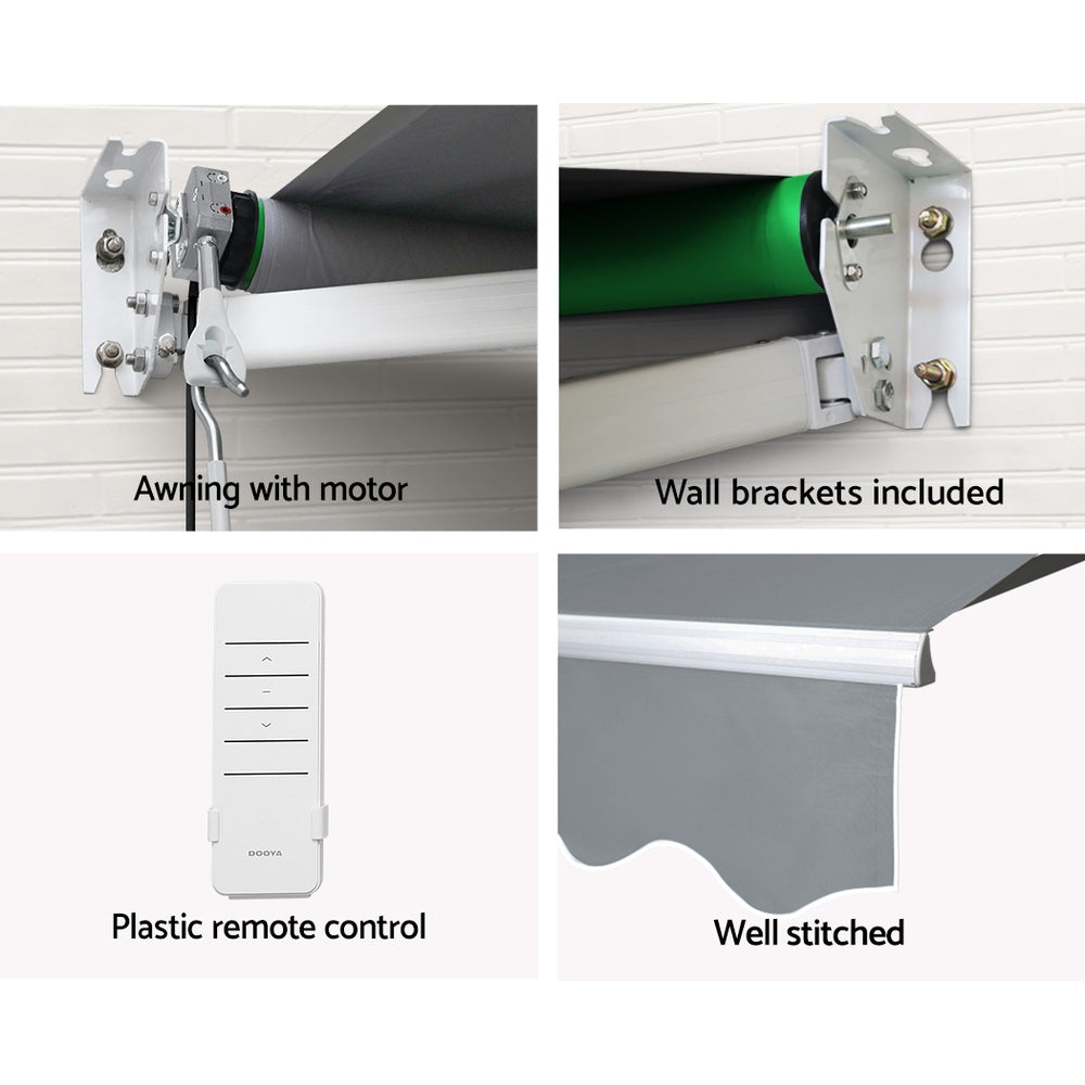 Instahut Retractable Folding Arm Awning Motorised Sunshade 4Mx2.5M Pearl Grey AWN-B-ARM-REMOTE-40X25-PEGR