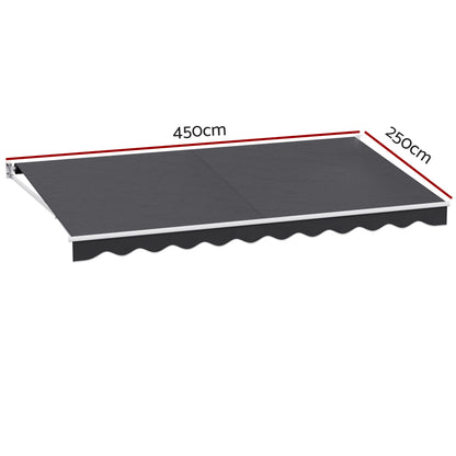 Instahut Retractable Folding Arm Awning Motorised Sunshade 4.5Mx2.5M Grey AWN-B-ARM-REMOTE-45X25-GREY