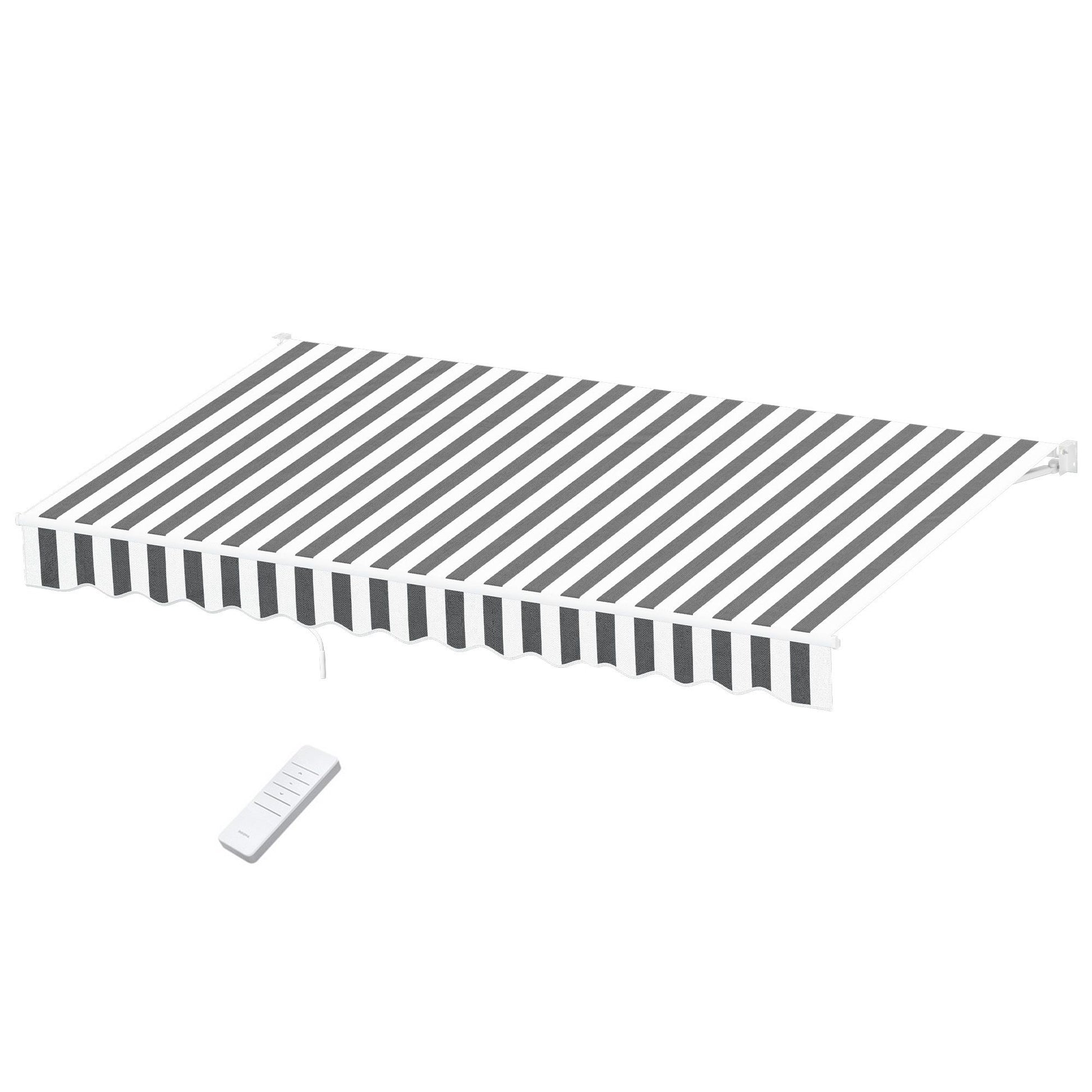 Instahut Retractable Folding Arm Awning Motorised Sunshade 4.5Mx3M Grey White AWN-B-ARM-REMOTE-45X30-GRWH