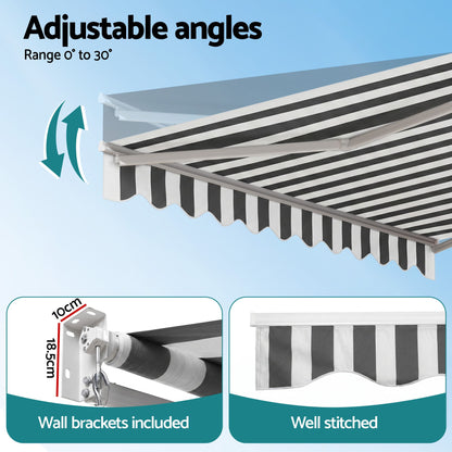 Instahut Retractable Folding Arm Awning Motorised Sunshade 4.5Mx3M Grey White AWN-B-ARM-REMOTE-45X30-GRWH