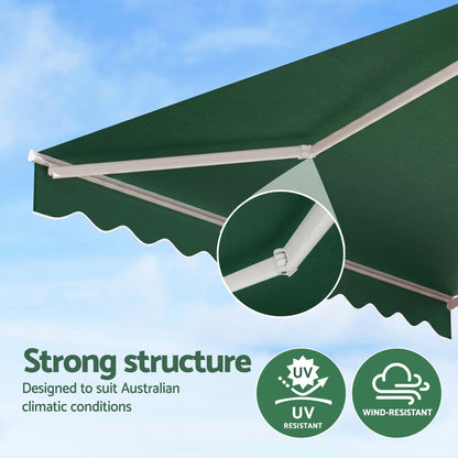 Instahut Retractable Folding Arm Awning Motorised Sunshade 5Mx3M Dark Green AWN-B-ARM-REMOTE-50X30-DKGN