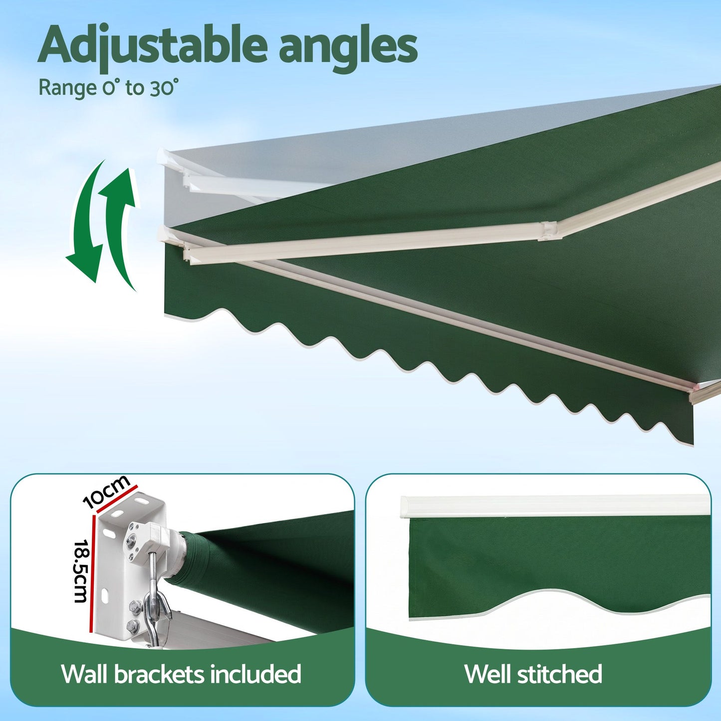 Instahut Retractable Folding Arm Awning Motorised Sunshade 5Mx3M Dark Green AWN-B-ARM-REMOTE-50X30-DKGN