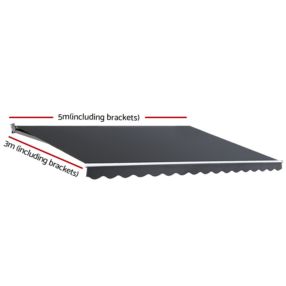 Instahut Retractable Folding Arm Awning Motorised Sunshade 5Mx3M Grey AWN-B-ARM-REMOTE-50X30-GREY