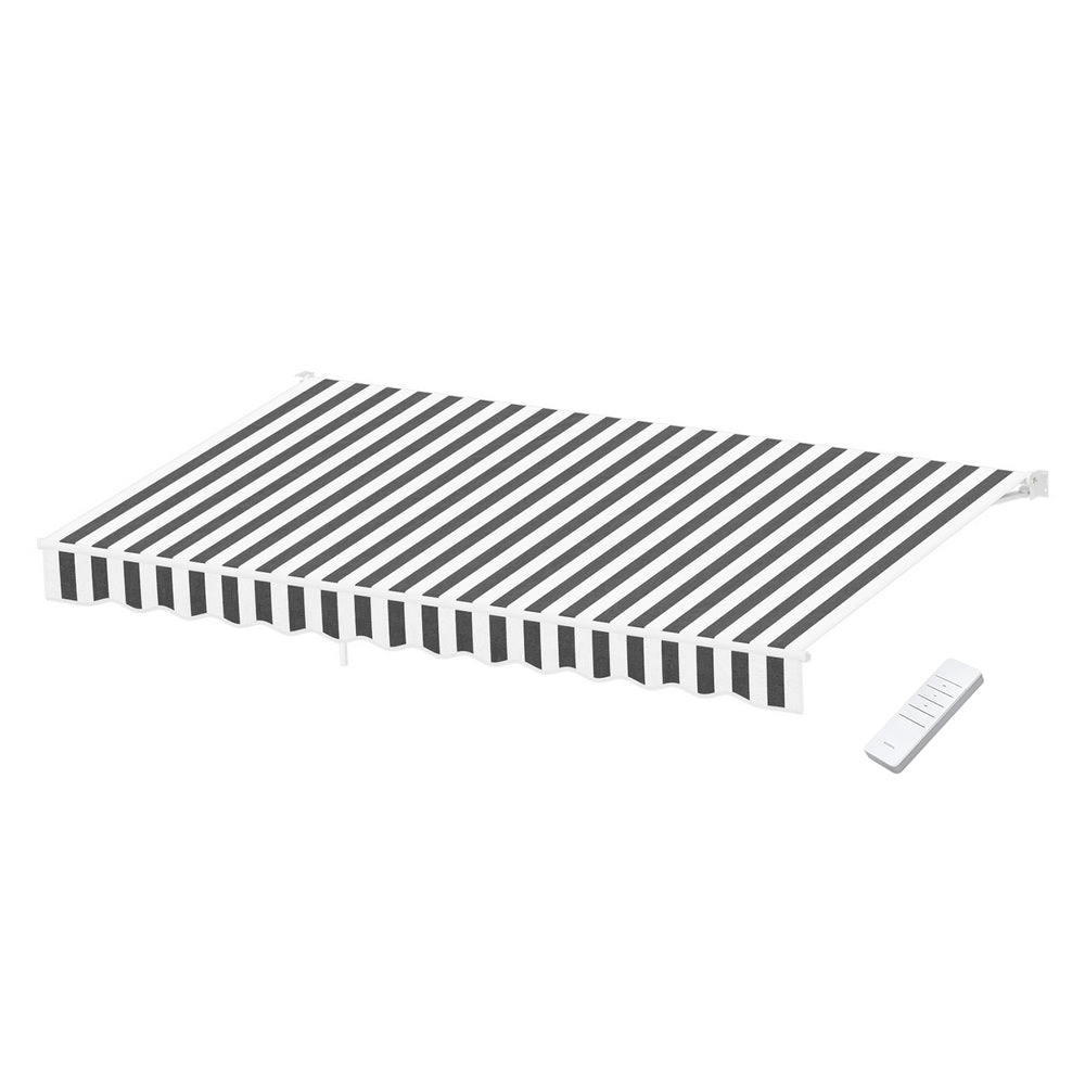 Instahut Retractable Folding Arm Awning Motorised Sunshade 5Mx3M Grey White AWN-B-ARM-REMOTE-50X30-GRWH