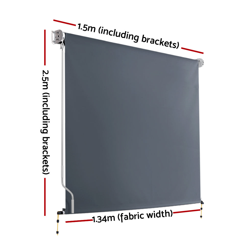 Instahut 1.5X2.5M Outdoor Blinds Awning Roll Down Canopy Retractable Outdoor Blinds Window Shade Grey AWN-B-DOWN-PS-15-GREY