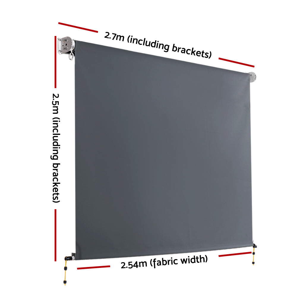 Instahut 2.7X2.5M Outdoor Blinds Awning Roll Down Canopy Retractable Outdoor Blinds Window Shade Grey AWN-B-DOWN-PS-27-GREY
